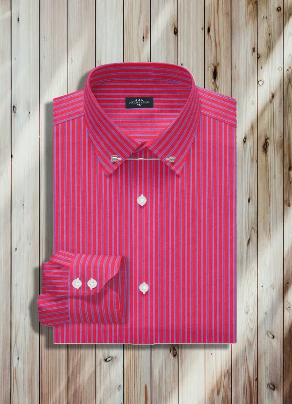 Red Blue Stripe Dress Shirt, Dress Shirt, Bespoke Shirts