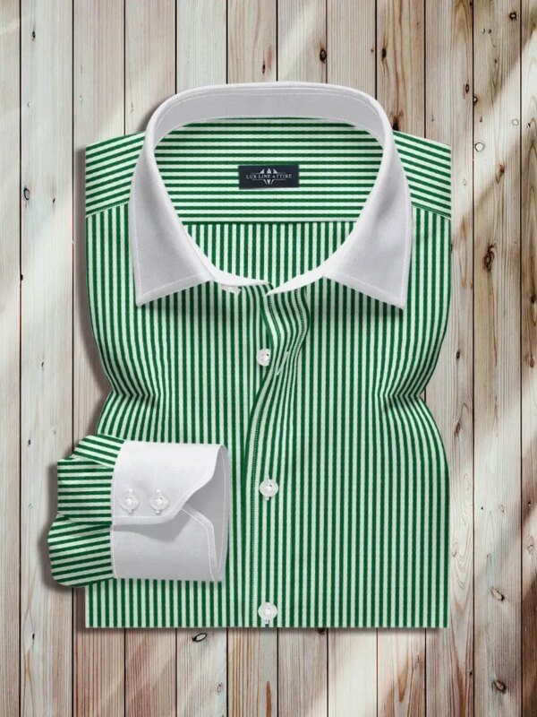 White and Green striped dress shirt